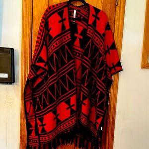 Red and Black Geometric Poncho